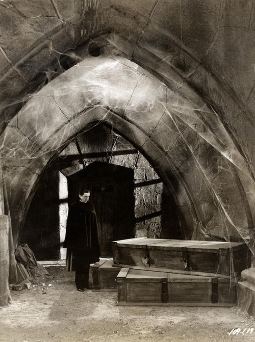 Dracula contemplating his boxes of dirt.