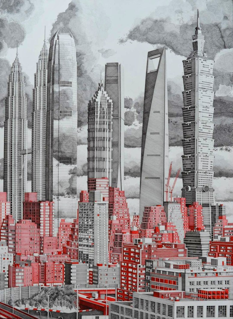 City in Red and Gray