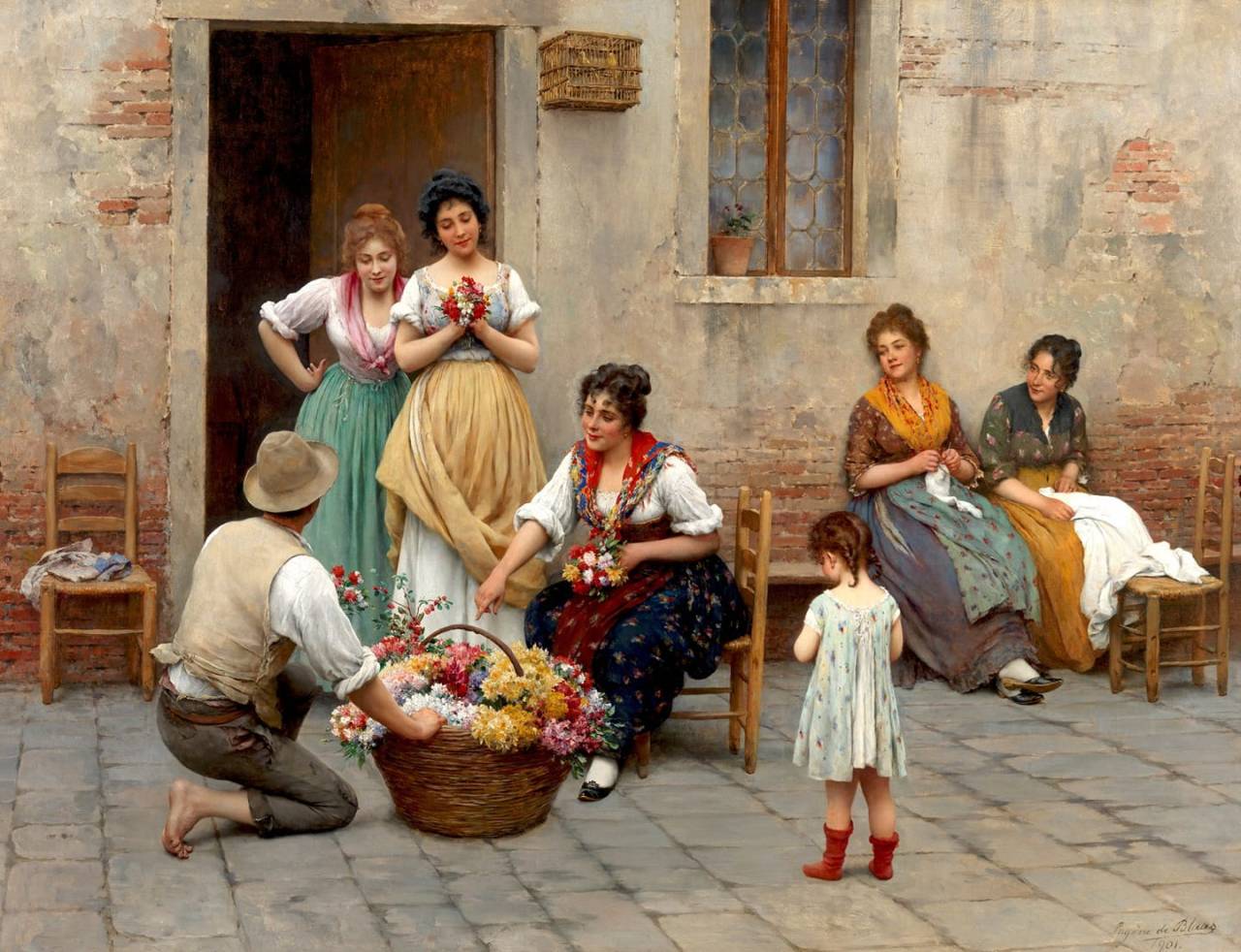 The Venetian Flower Vendor (1901) by Italian Painter Eugen von Blaas (1843-1931)