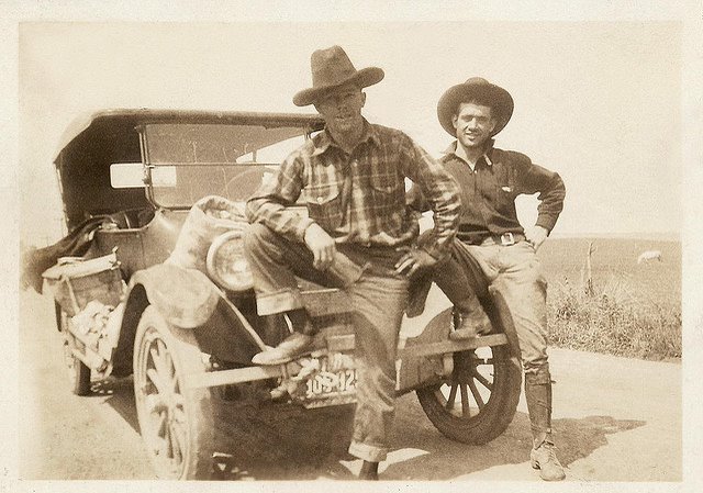1927 ~ A Couple of Photogenic Buckaroos Riding the Range in a Ford V-8