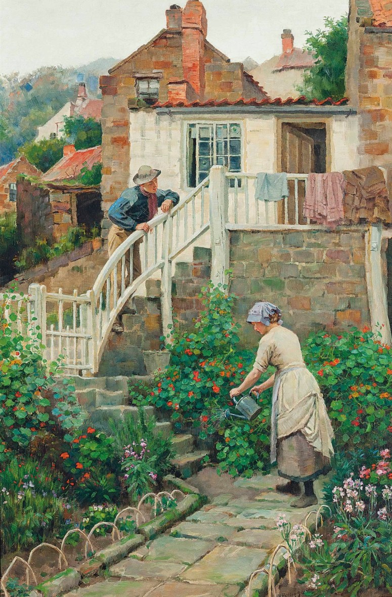 1 Watering the Garden (1890) by Ralph Hedlley (1851-1913)